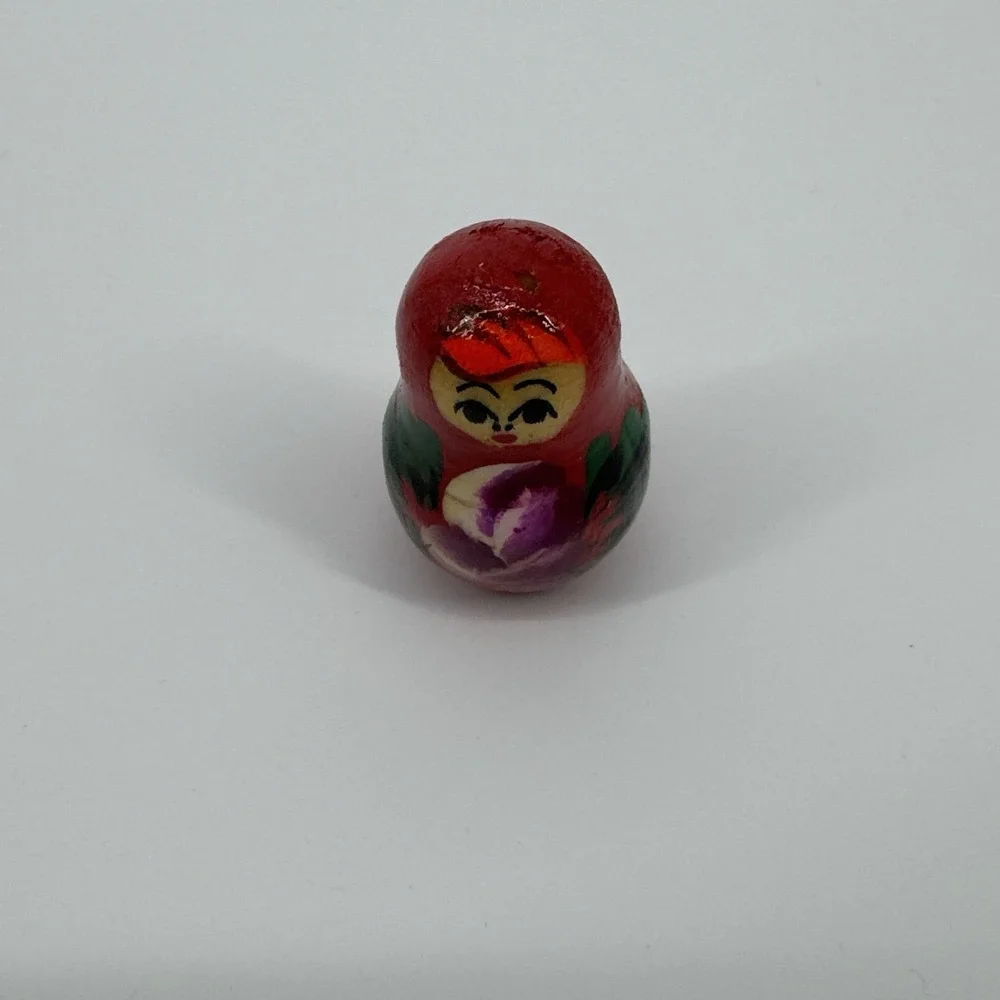 Vintage Russian Nesting Dolls Set Hand Painted Red Floral Matryoshka Mini 3pc‎